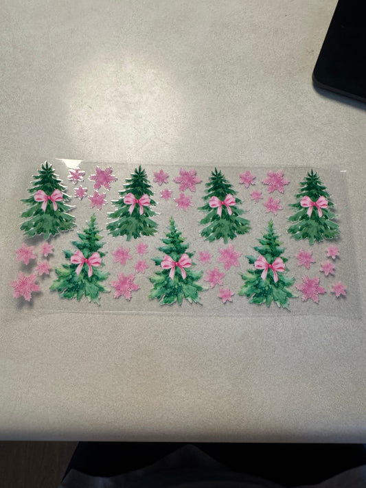 Pink bows and Christmas trees