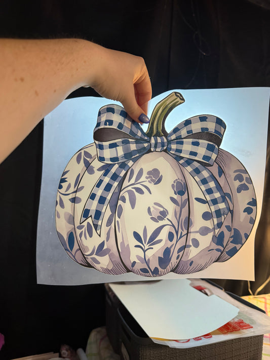 Blue Checkered Bow Pumpkin