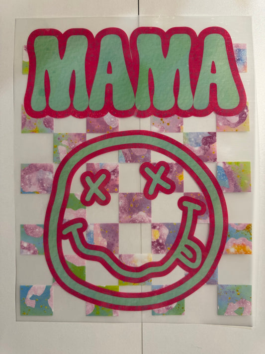 Mama pink/green smiley water color