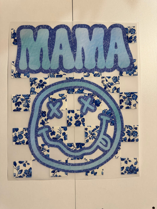 Mama blue smiley floral