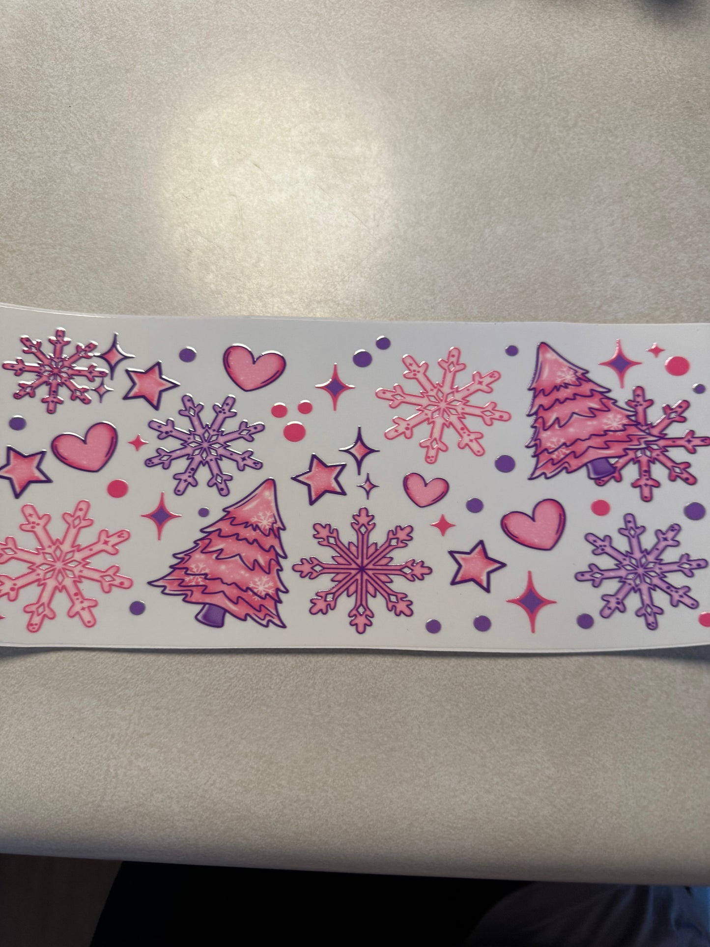 Pink trees and snowflakes