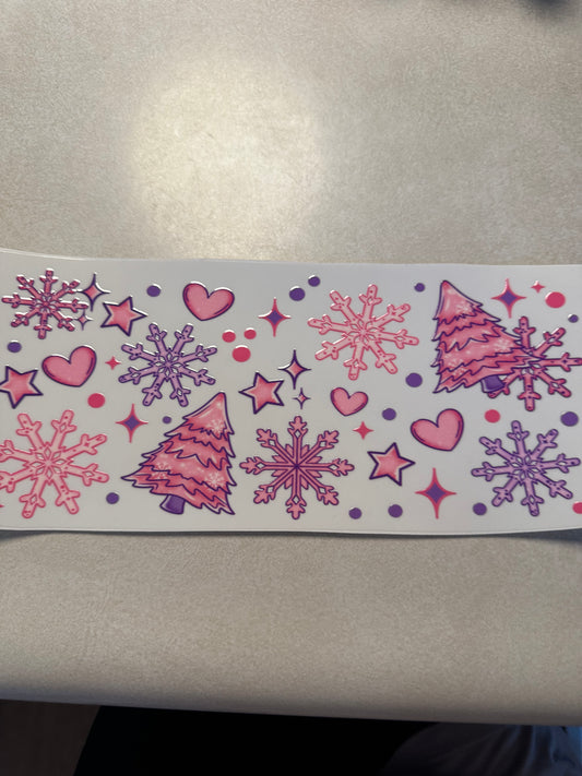 Pink trees and snowflakes