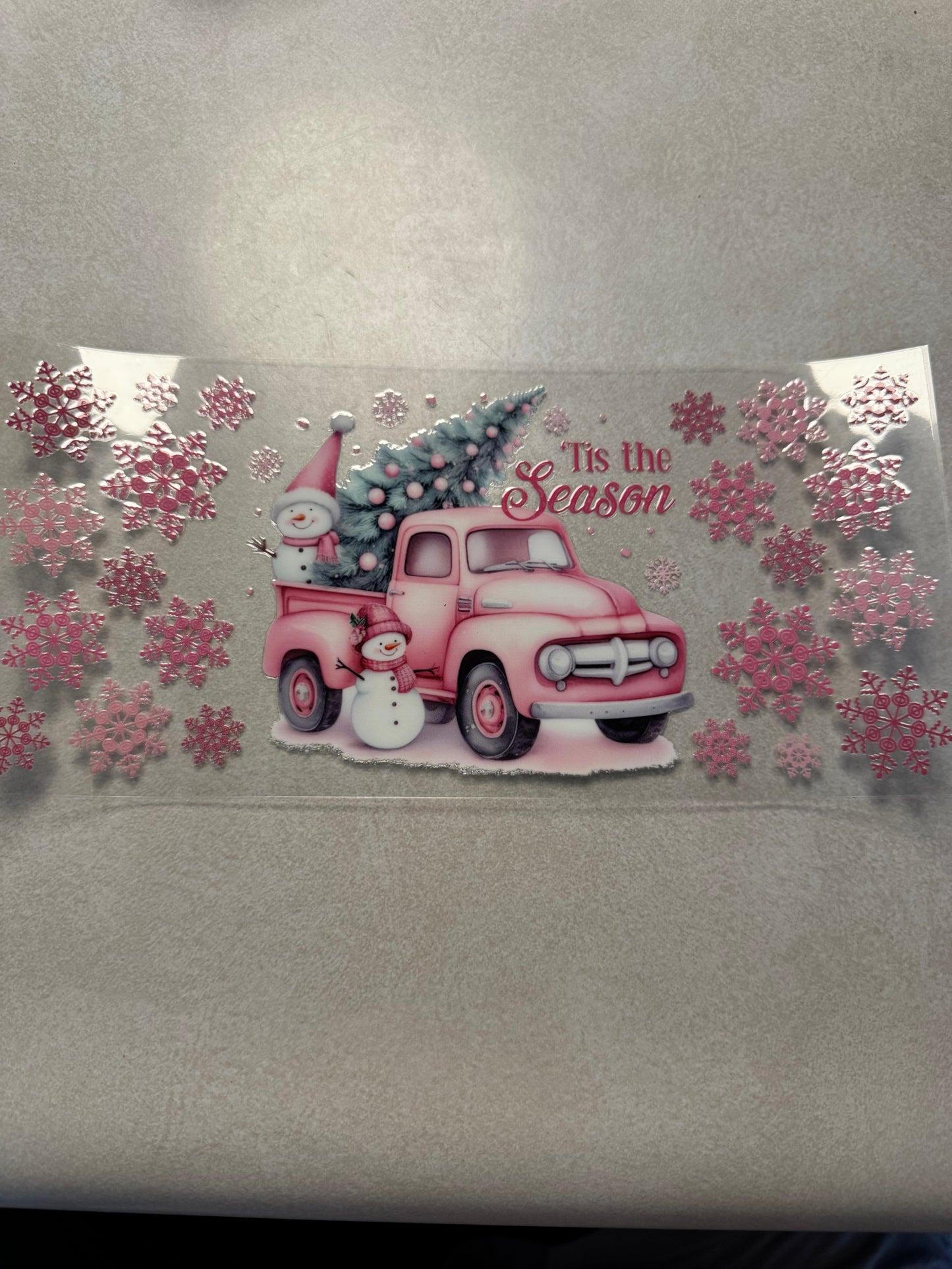 Pink truck and snowmen