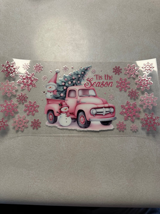 Pink truck and snowmen