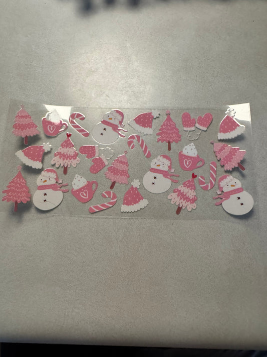 Pink snowmen and trees